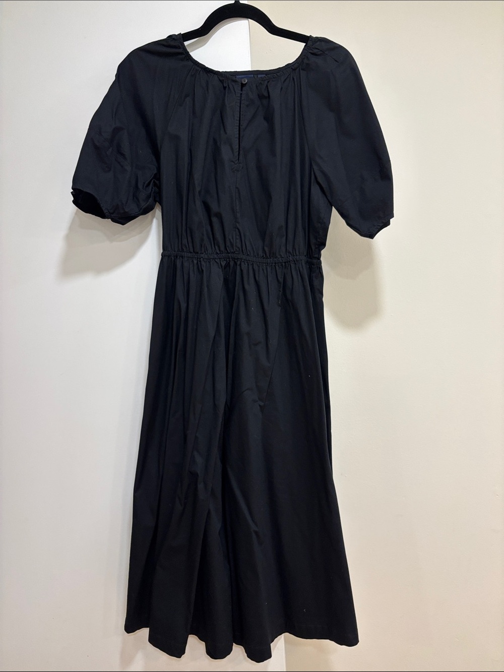 Black Poplin Puff Sleeve Keyhole Midi Dress GAP